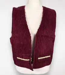 Vintage Corduroy Vest Lace Trim Detail Size Small