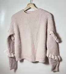 Chelsea & Violet Womens Sweater Blush Cropped Ruffled Sleeves Cable Romantic L