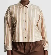 NWT Everlane Women PJ Top Shirt Medium Striped Woven Cotton Boxy White Brown XS