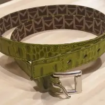 Michael Kors Green Crocodile Embossed Leather Belt