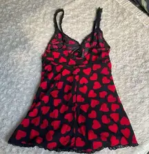 Smart Sexy Sleepwear Black Red Hearts Babydoll Camisole Small S