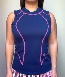 McQ  blue tank top with pink contrast stitching size S small
