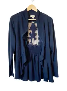 Live and Let Live Navy Blue Open Front Lace‎ Back Cardigan Plus Size 1X