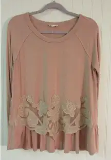 Oddy knit top dusty pink w/lace accents Small