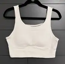 HARMONY BALANCE White Ribbed Padded Crop Tank Top Sports Bra Sz L GUC