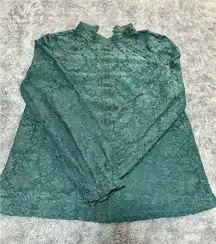 Cable & Gauge Emerald Green Lace Women's Mock Neck Blouse S/P