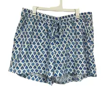 J.Crew Linen Blend Blue White Tile Print Shorts SZ S Summer Vacation Beachwear