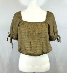 olive green square neck puff sleeve crop top size small