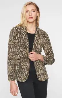 Pam & Gela Ocelot Blazer Women's Size Petite‎ Jacket Button-Down Cotton