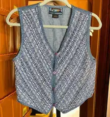 Vintage Shaver Lake Blue  Basket Weave Vest w/ Purple Buttons Size Medium