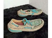 Twisted X leather teal western loafers Sz 8.5