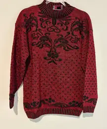 Adele Knitwear vintage Swirl &‎ Hearts Sweater Red Lurex Sparkle & Black Large