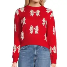 Merry Christmas Poof Red White Bow Sweater Holiday party coquette girl soft girl