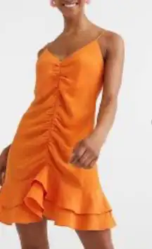 ORANGE FLOUNCE-HEM CRÊPED MINI DRESS