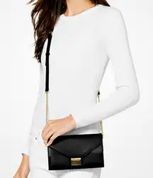 Express Black Faux Leather Rectangle Crossbody Gold Chain Strap Clutch Wristlet