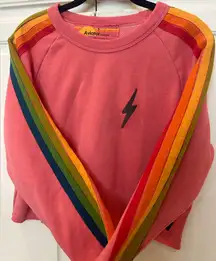 Aviator Nation Cropped with rainbow stripped sleeves and grey lightning bolt