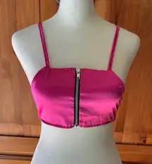 Pretty Little Thing Pink Satin Crop Top with Zipper.  Size 2.