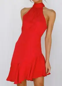 Saints + Secrets Women's Halterneck Ruffle Asymmetrical Hem Dress Red Size S