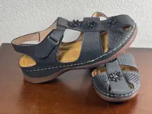 Atalina Women’s Black Floral Bohemian Sandals Arch Support Memory Foam Wedge 8.5