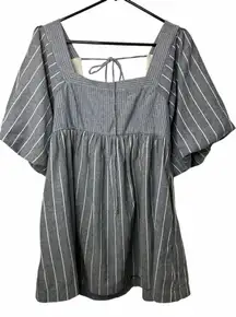 Free People Gigi Puff Sleeve Tunic Top Striped Boho Peasant NWOT