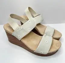 Life Stride Wedge Sandals Size 8.5 Gray Floral Slingback Open Toe Heels