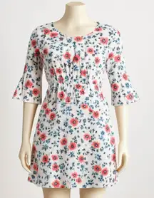 Loft Dress Womens‎ 10 White Pink Blue Floral Office Boho Bohemian Peasant Preppy