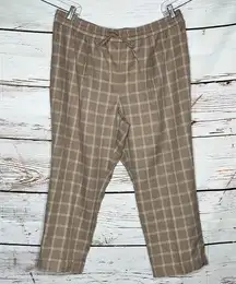 Ann Taylor NWT Size XL Tan & White Plaid High Rise Pull On Tapered Leg Pants