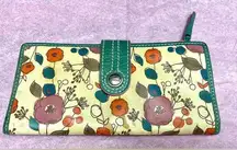 Fossil Bifold Yellow Floral Snap Wallet Retro Modern Womens EUC