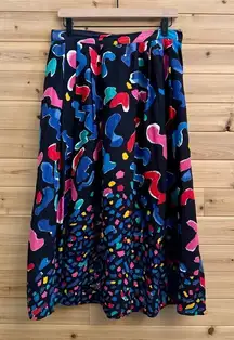 Vintage Saks Fifth Avenue Size Medium Bright Colorful Abstract Linen Blend Skirt