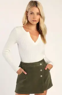 Cooler Days Corduroy Skort in Olive Green