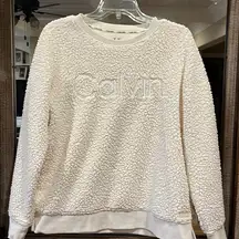 Calvin Klein Fluffy Pullover Winter White Cream Comfy Sweatshirt Womens Small