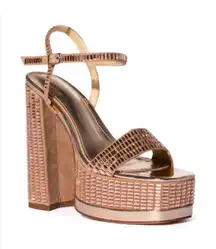 Azalea Wang Catriona Platform Heels Womens Size 11 Rose Gold Strappy Blo Sandals