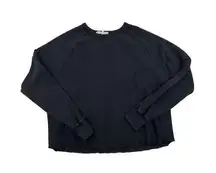 Joan Brown - Crew Neck Raglan Sleeve Raw Hem Sweatshirt in Black