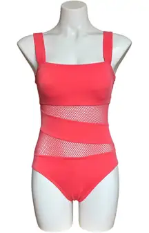 Carmen Marc Valvo Swimwear One Piece Asymmetric Mesh Cutout Pink 8