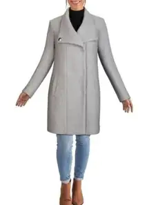 Kenneth Cole Wool Blend Wrap Coat Women Large Gray Shawl Collar Winter Cozy Chic