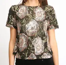 Endless Rose Sequin and Mesh Floral Crop top