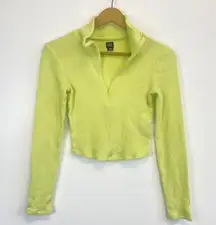 BDG Neon Waffle Knit Quarter Zip Crop Top