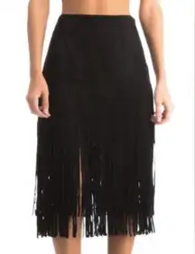 J.O.A. FAUX SUEDE FRINGE BLACK PULL ON SKIRT