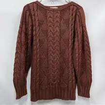 Vtg made in France Cozy Brown Diamond Cable Knit Sweater pullover no size tag