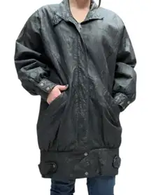 Vintage Wilsons Leather Black Long Bomber Jacket Medium Fit Biker Style