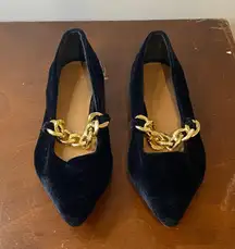 DESIGN Lise pointed chain ballet flats in black velvet