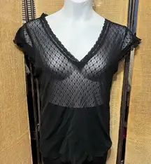 Old Navy Black Sheer Lace V-Neck Top