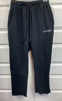 YoungLA Sweatpants Fleece Drawstring Pockets Small Black Bottoms Have Been Cut