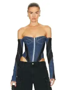 Mugler Corset Bodysuit in Medium Blue & Black