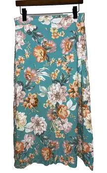 Petal + Pup Women's Large Midi Skirt Blue Floral Cottagecore Bright Pull On Boho