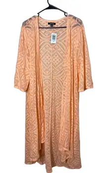 NWT Torrid Peach Geo Hi Lo‎ Mesh Open Front Kimono Cardigan Size M/L