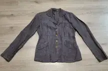 Eileen Fisher Petite 4P Linen Blend Blazer Jacket Brown Distressed Button Front