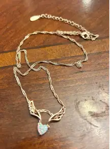 Fire opal 18k rose gold plated guardian angel pendant necklace 16 inch h63