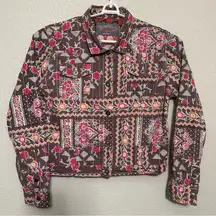 Gramicci Kantha Stitched  Floral Aztec Print Button Up Cropped Jacket - Large