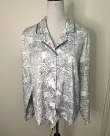 Nordstrom Rack Women's Gray/White Floral Satin Button Up Sleep Shirt M NWOT